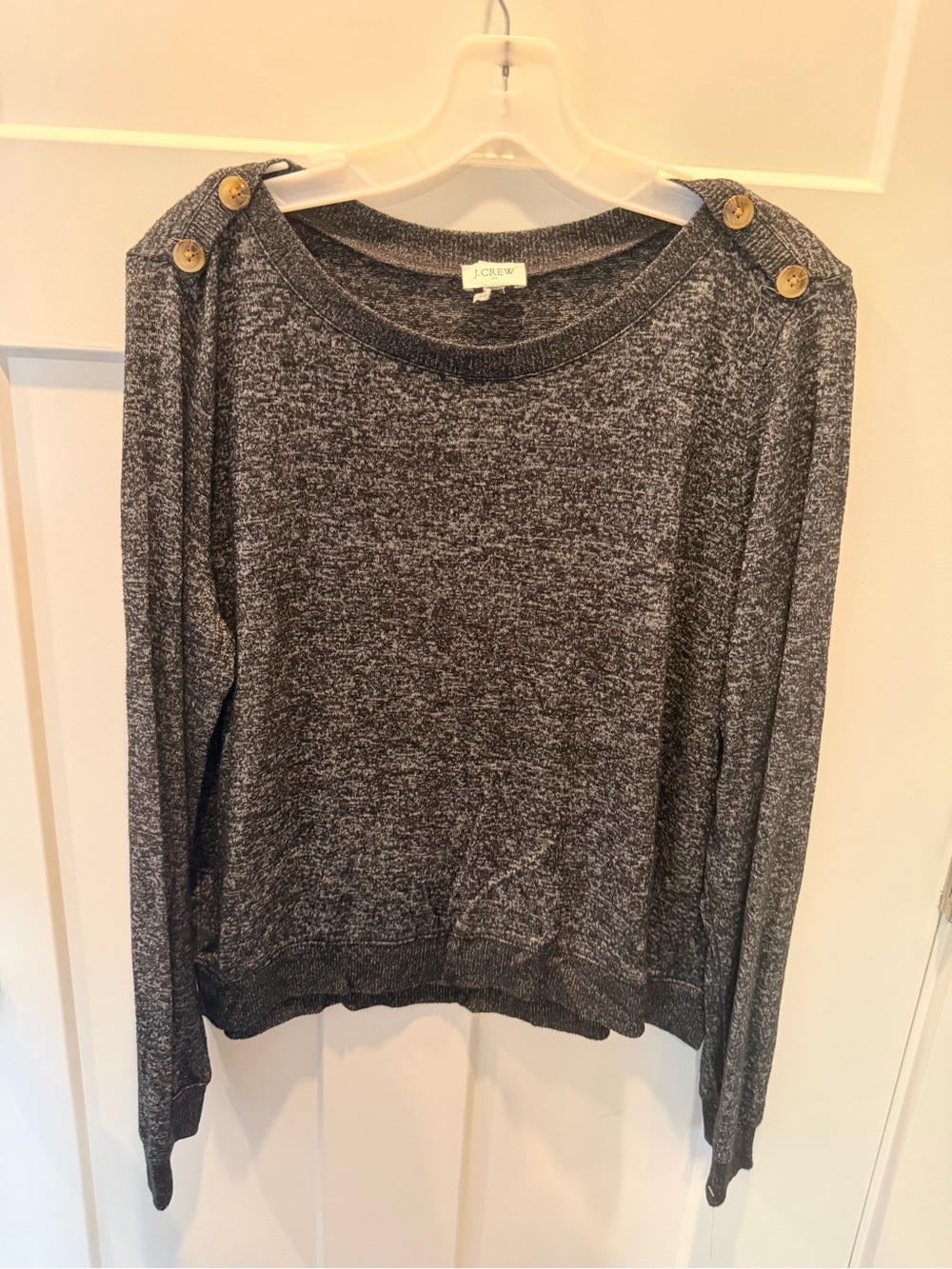 J.Crew Charcoal Marled Knit Shoulder Button Scoop Neck Sweater large